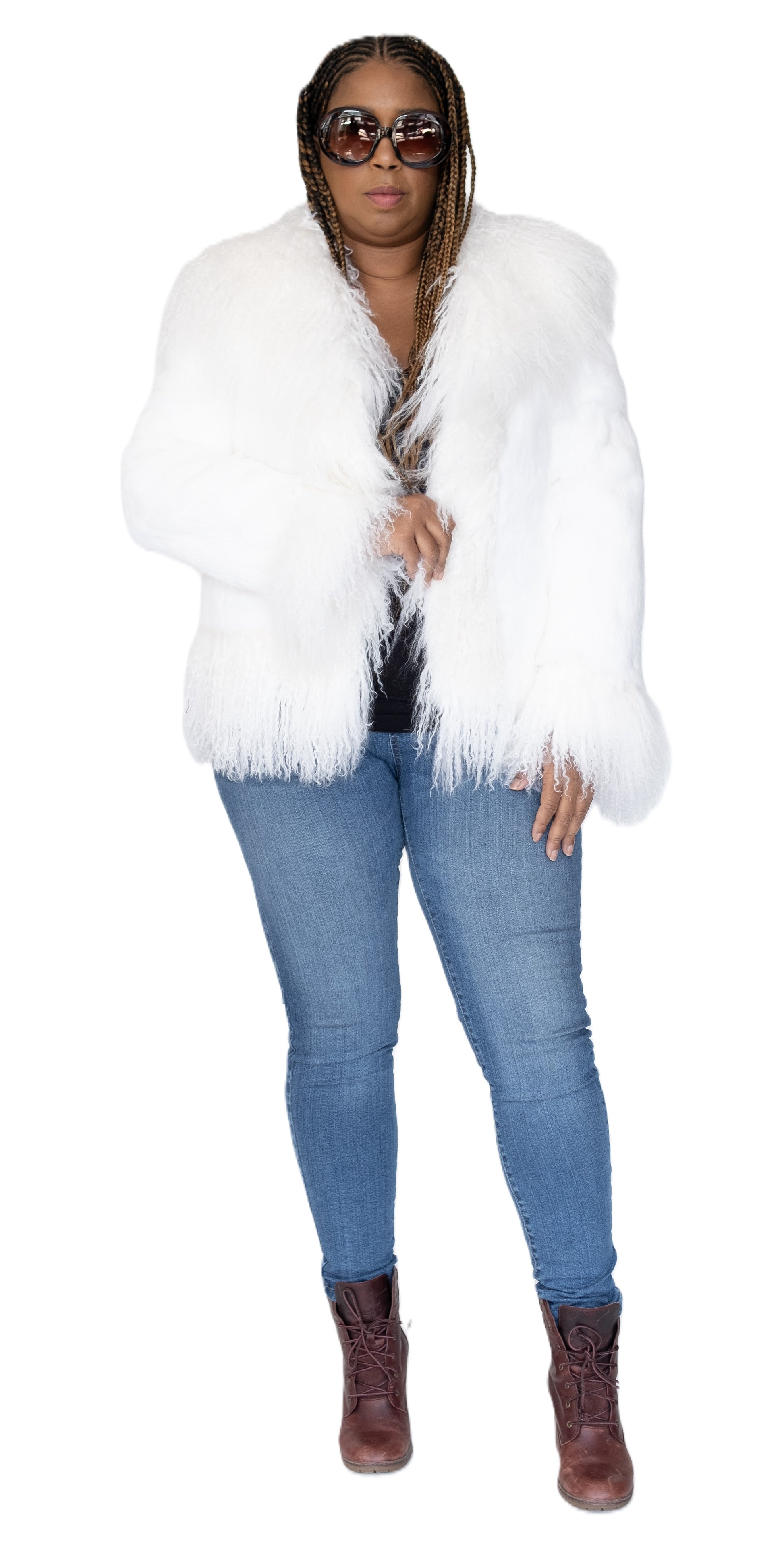 Verona Women's W05S01 White Genuine Rabbit/Mongolian Fur Coat