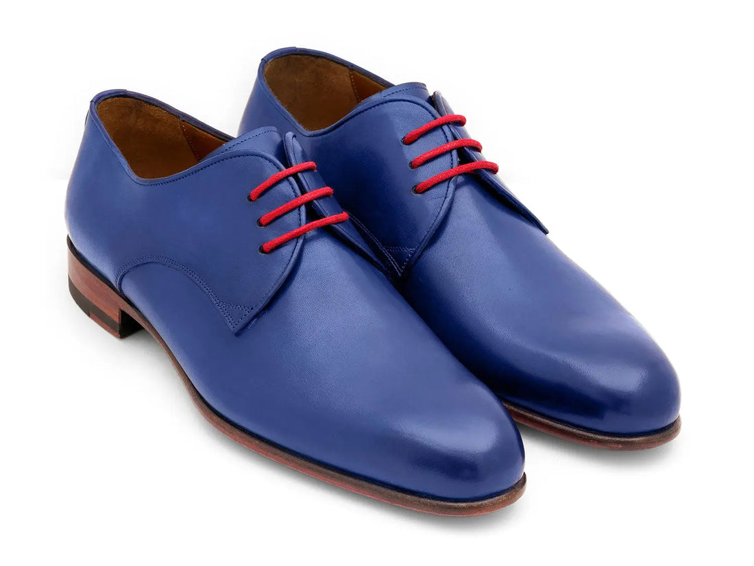 Paul Parkman Men's Blue Hand-Painted Derby Shoes (ID#633BLU13) PAUL PARKMAN
