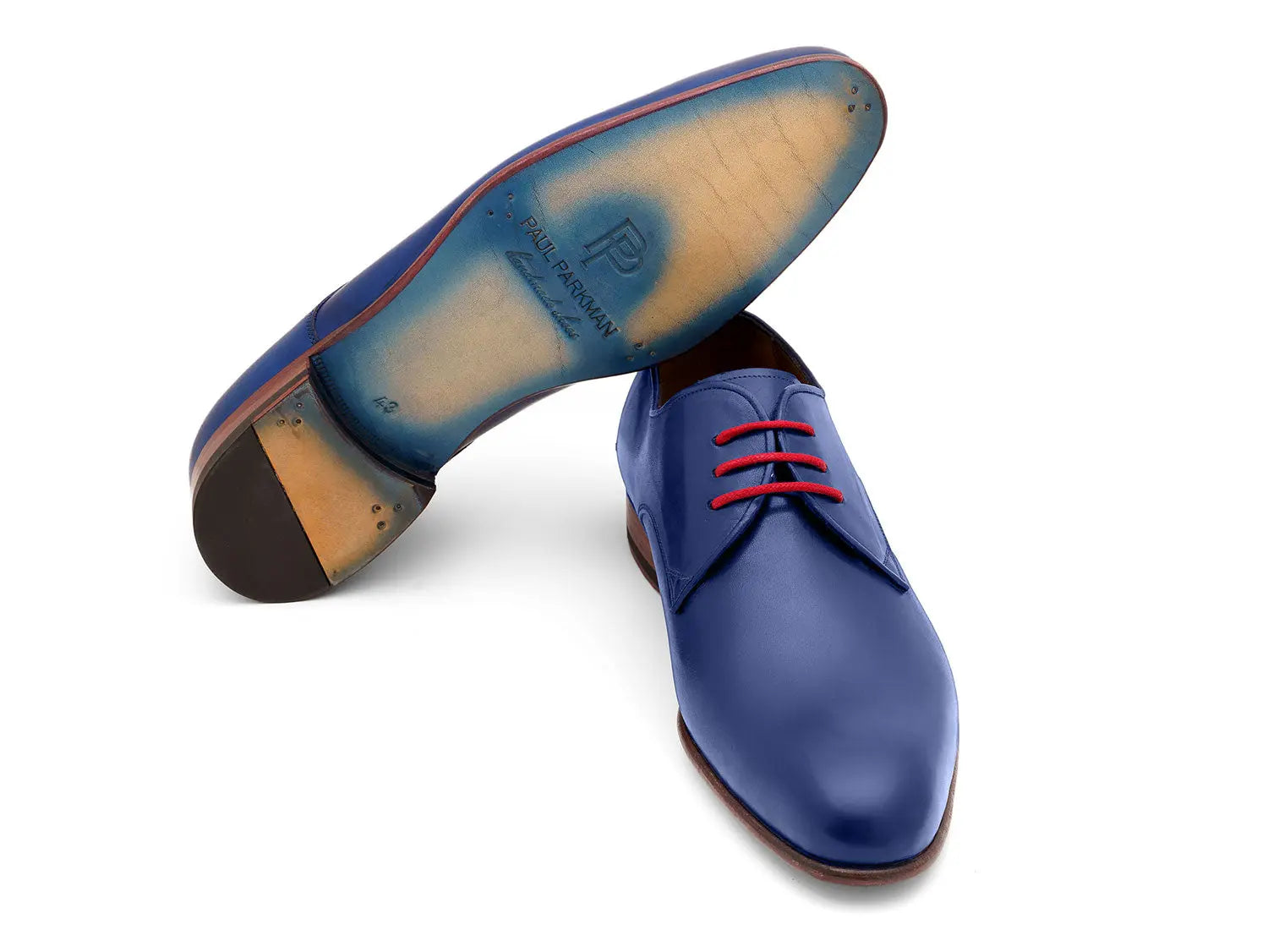 Paul Parkman Men's Blue Hand-Painted Derby Shoes (ID#633BLU13) PAUL PARKMAN