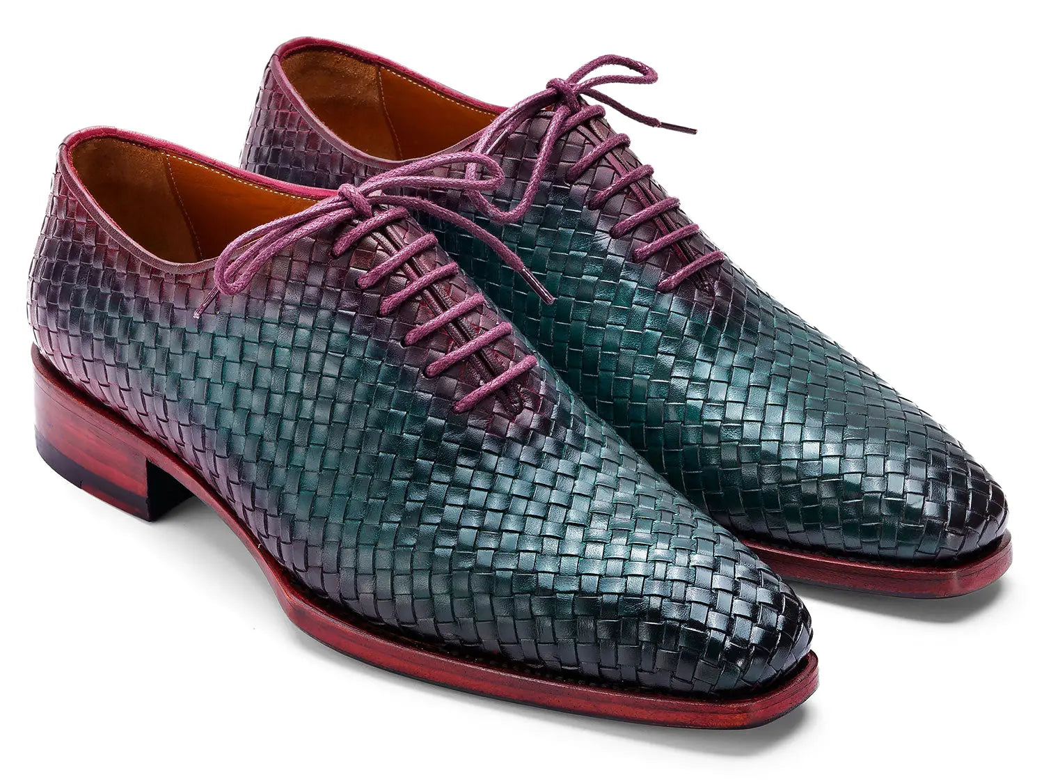 Paul Parkman Men's Green/Purple Woven Genuine Leather Oxfords (ID#044WN77) PAUL PARKMAN