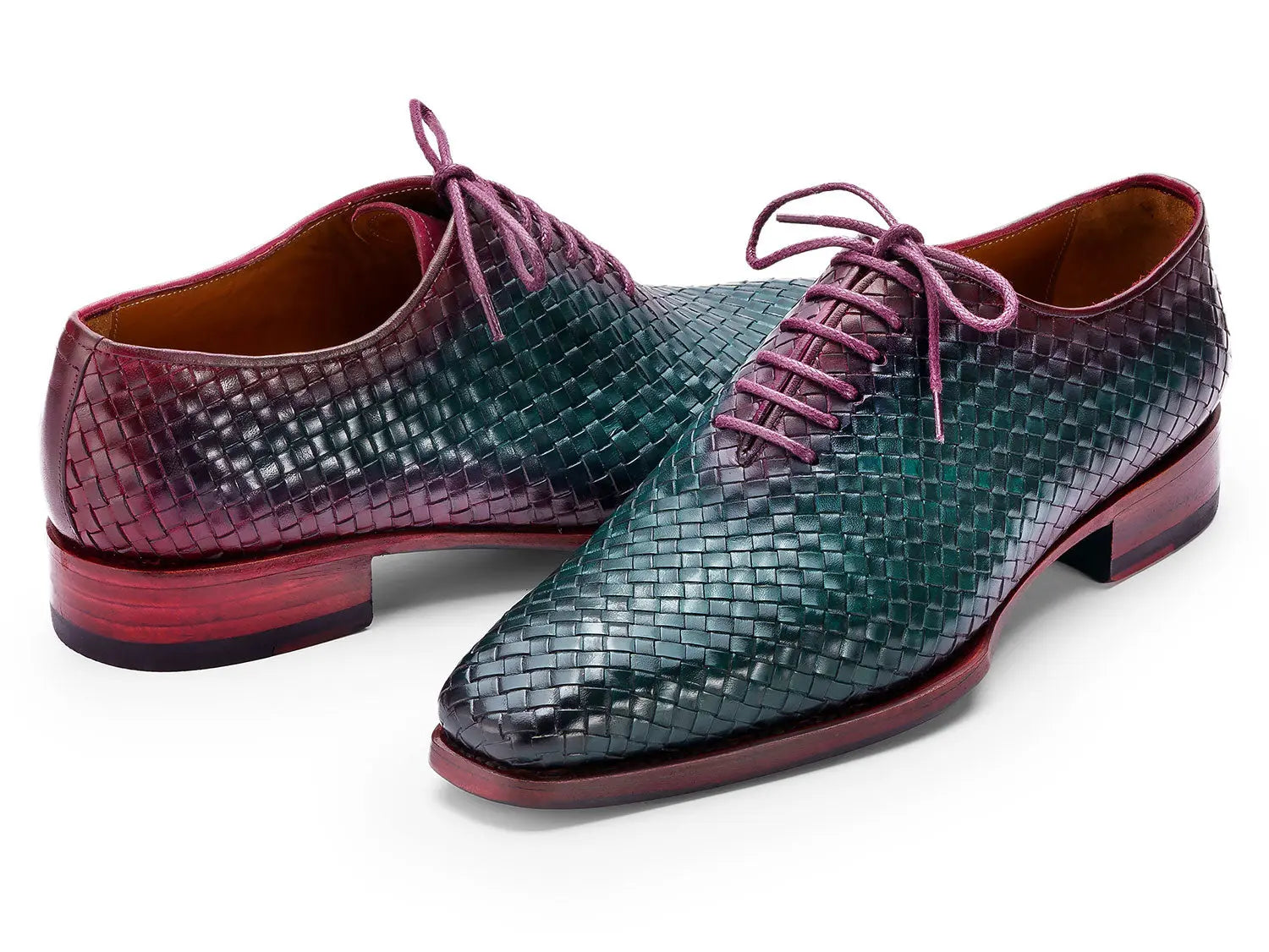 Paul Parkman Men's Green/Purple Woven Genuine Leather Oxfords (ID#044WN77) PAUL PARKMAN