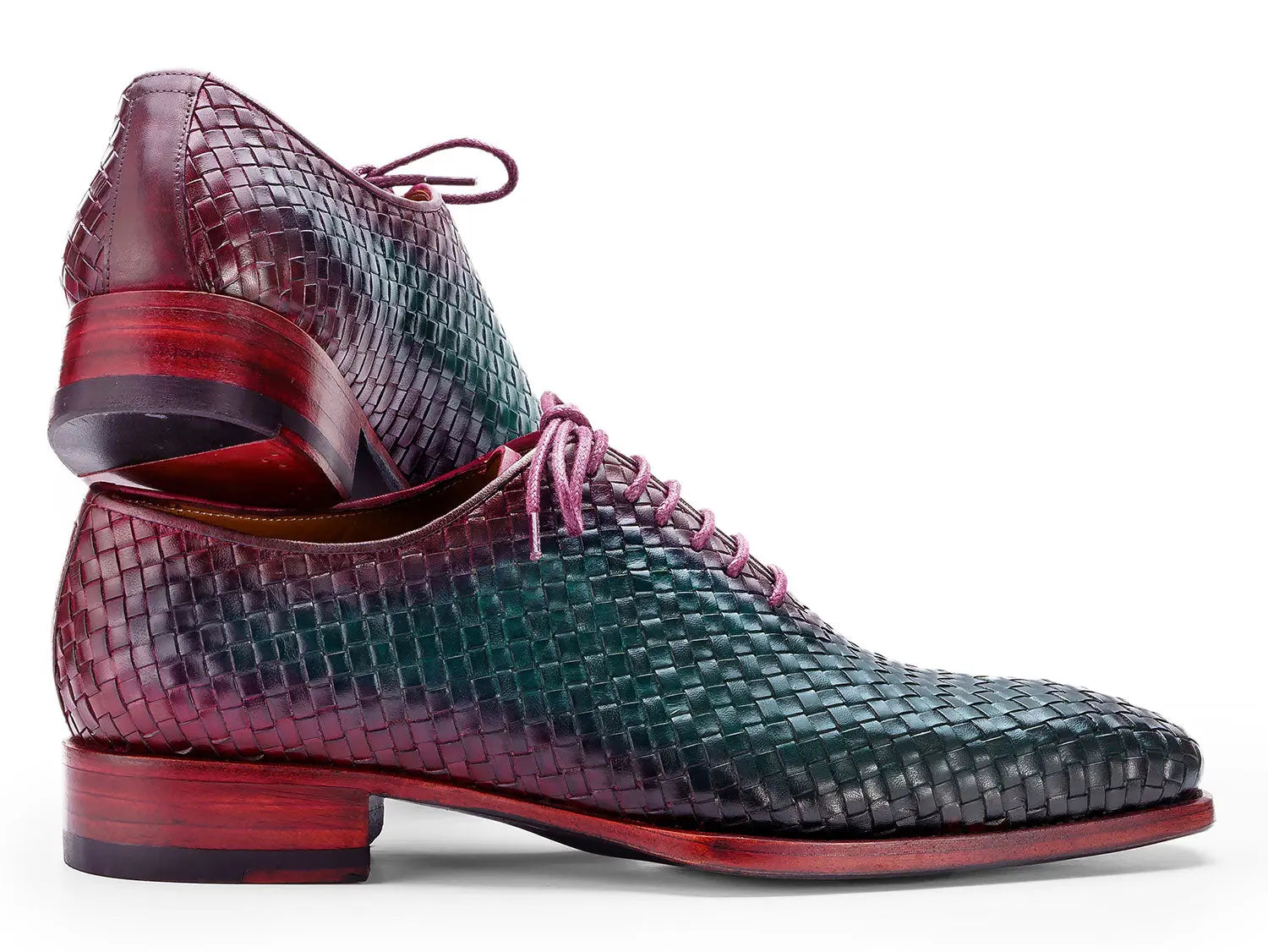 Paul Parkman Men's Green/Purple Woven Genuine Leather Oxfords (ID#044WN77) PAUL PARKMAN