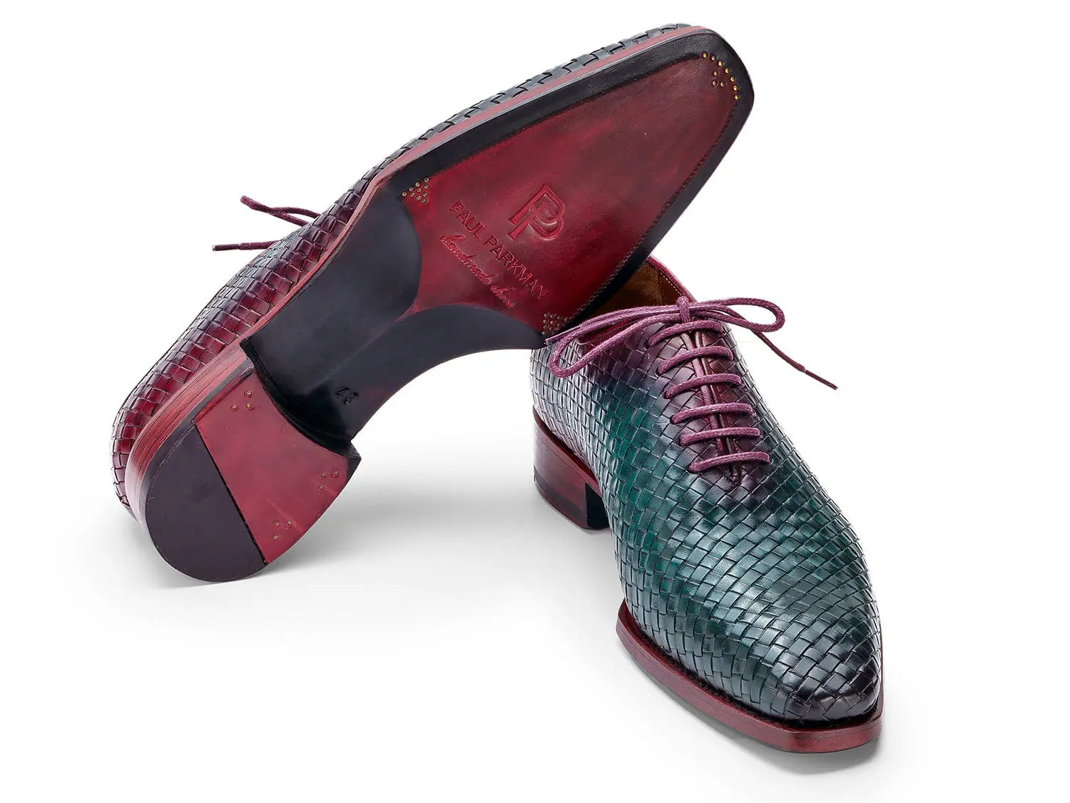 Paul Parkman Men's Green/Purple Woven Genuine Leather Oxfords (ID#044WN77) PAUL PARKMAN