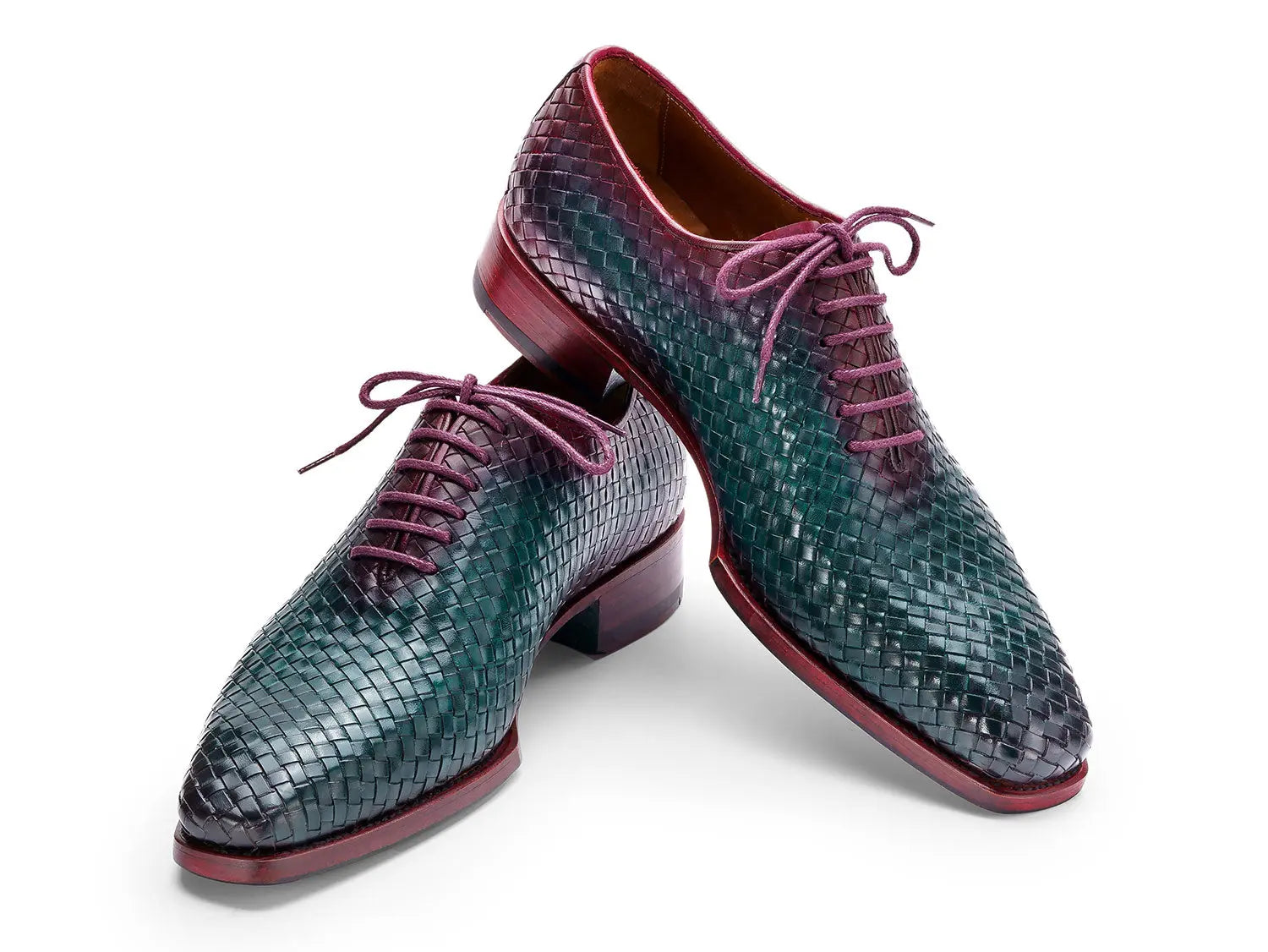 Paul Parkman Men's Green/Purple Woven Genuine Leather Oxfords (ID#044WN77) PAUL PARKMAN