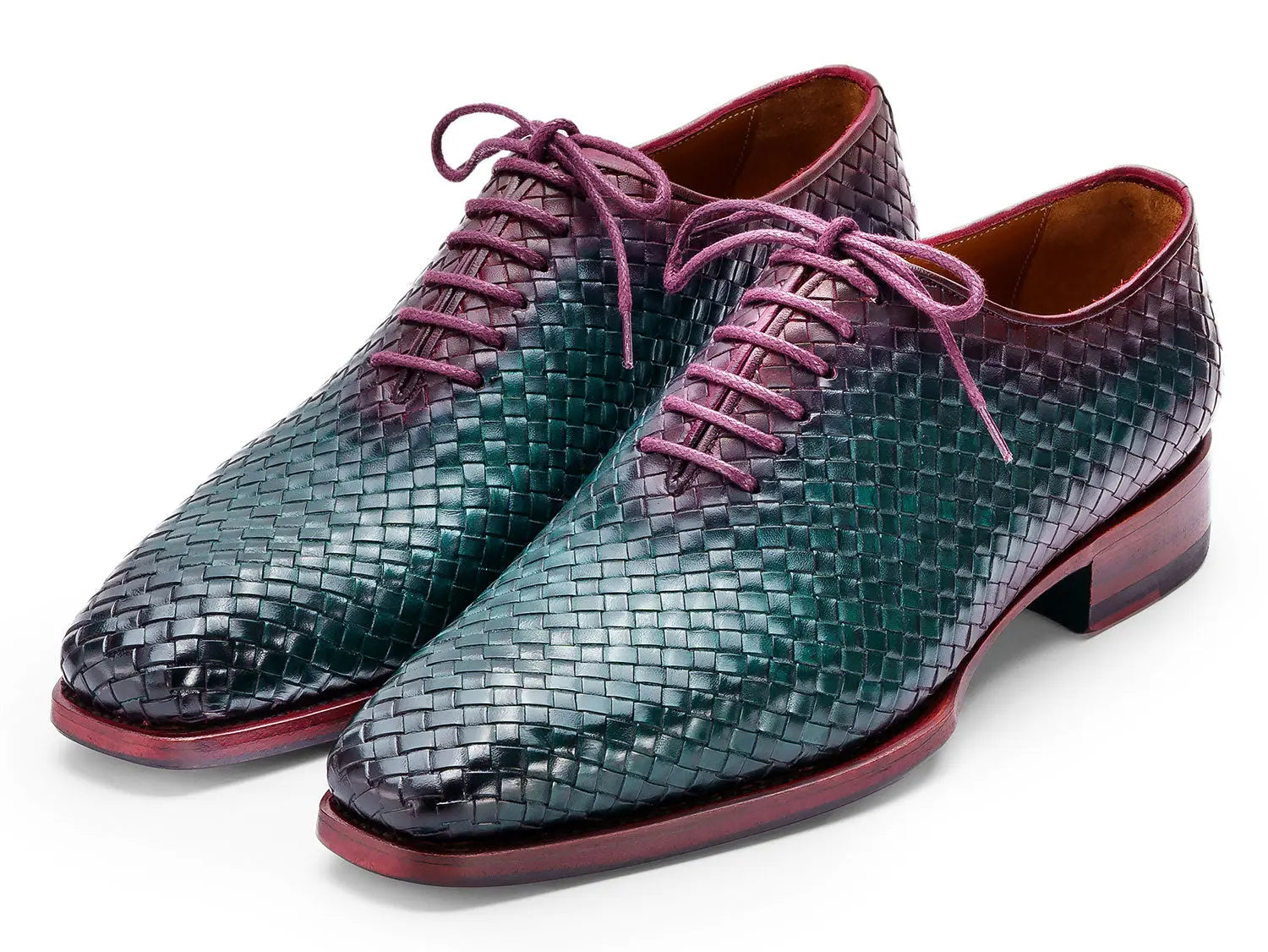 Paul Parkman Men's Green/Purple Woven Genuine Leather Oxfords (ID#044WN77) PAUL PARKMAN