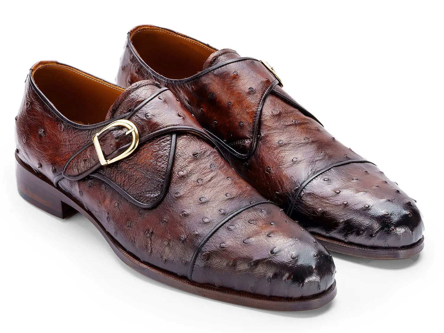 Paul Parkman Men's Brown Genuine Ostrich Monk strap Shoes (ID#91BRW68) PAUL PARKMAN