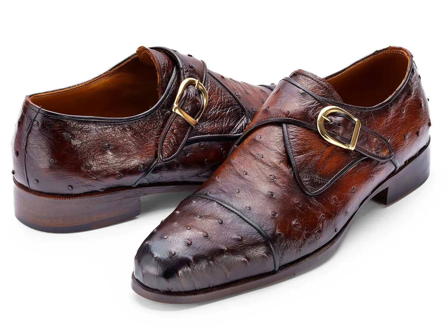 Paul Parkman Men's Brown Genuine Ostrich Monk strap Shoes (ID#91BRW68) PAUL PARKMAN