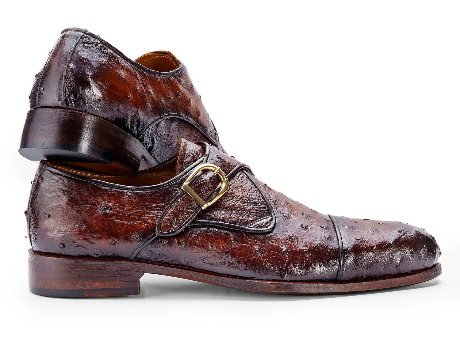 Paul Parkman Men's Brown Genuine Ostrich Monk strap Shoes (ID#91BRW68) PAUL PARKMAN