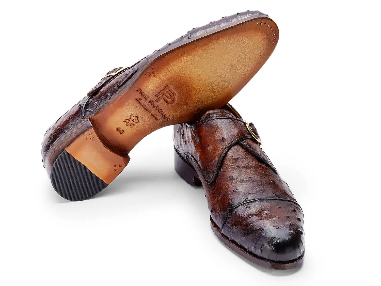 Paul Parkman Men's Brown Genuine Ostrich Monk strap Shoes (ID#91BRW68) PAUL PARKMAN