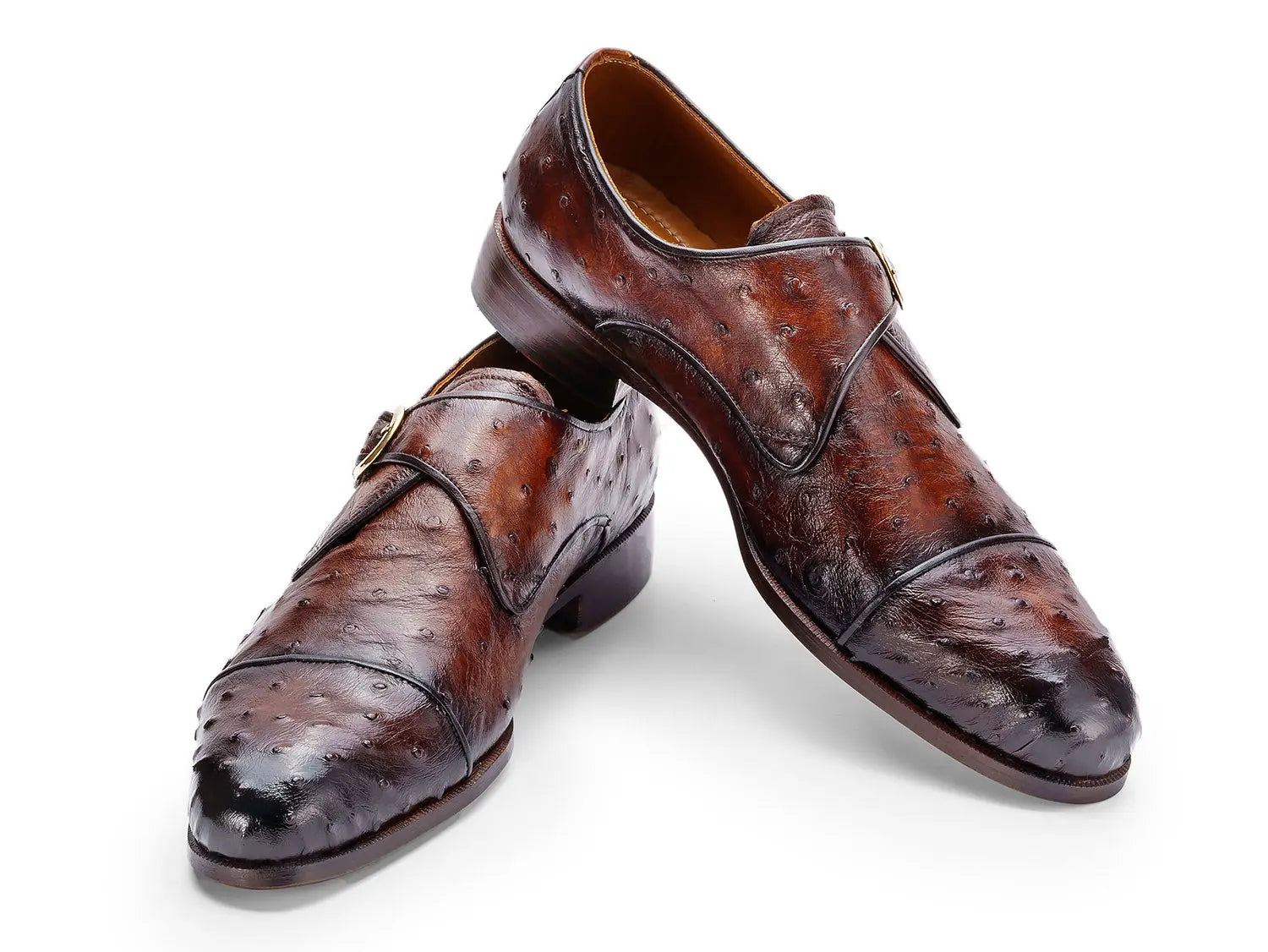 Paul Parkman Men's Brown Genuine Ostrich Monk strap Shoes (ID#91BRW68) PAUL PARKMAN
