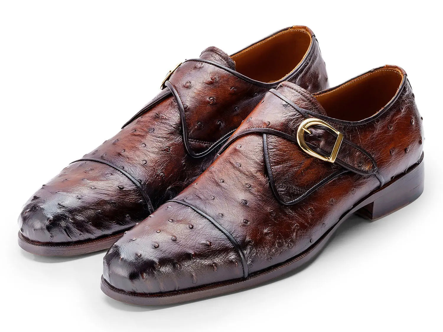 Paul Parkman Men's Brown Genuine Ostrich Monk strap Shoes (ID#91BRW68) PAUL PARKMAN