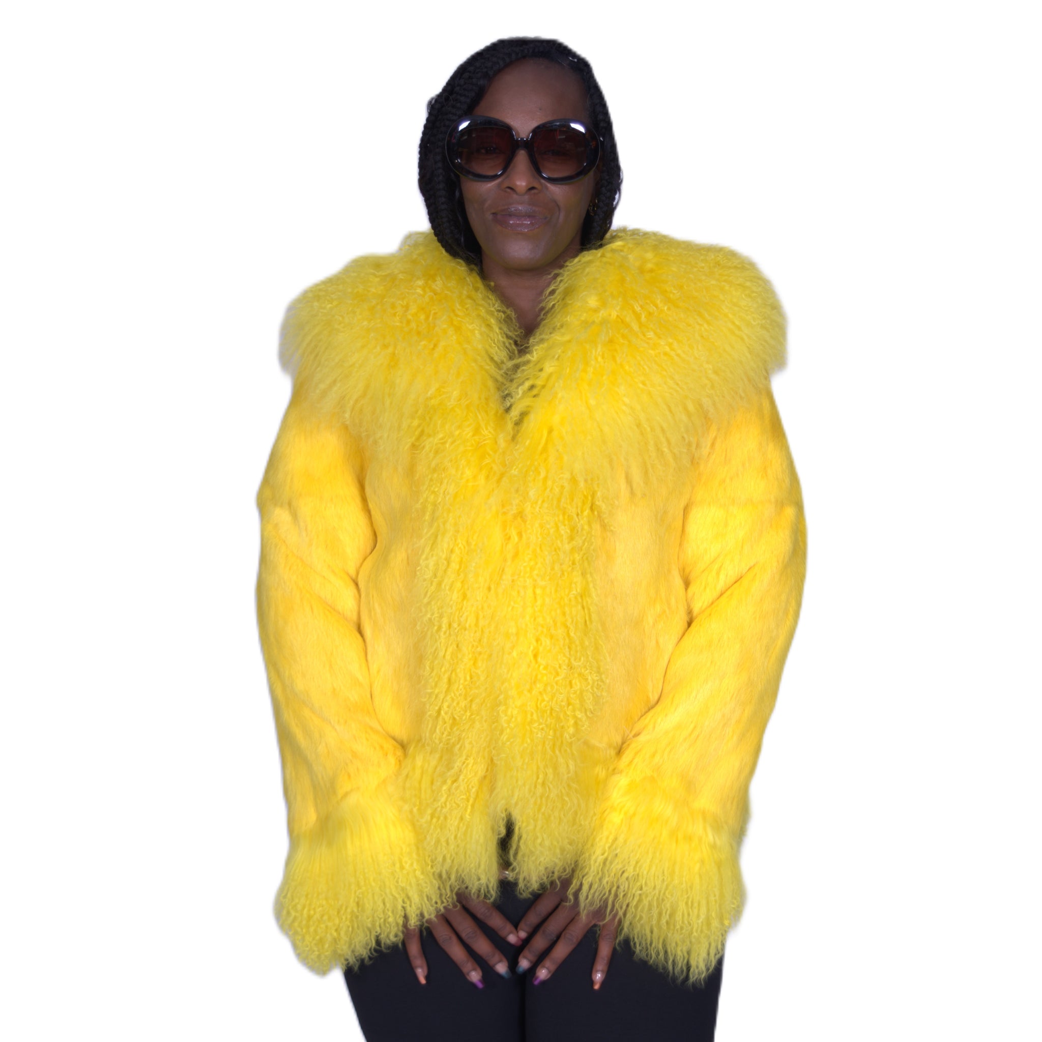 Verona Women's W05S01 Yellow Genuine Rabbit/Mongolian Fur Coat