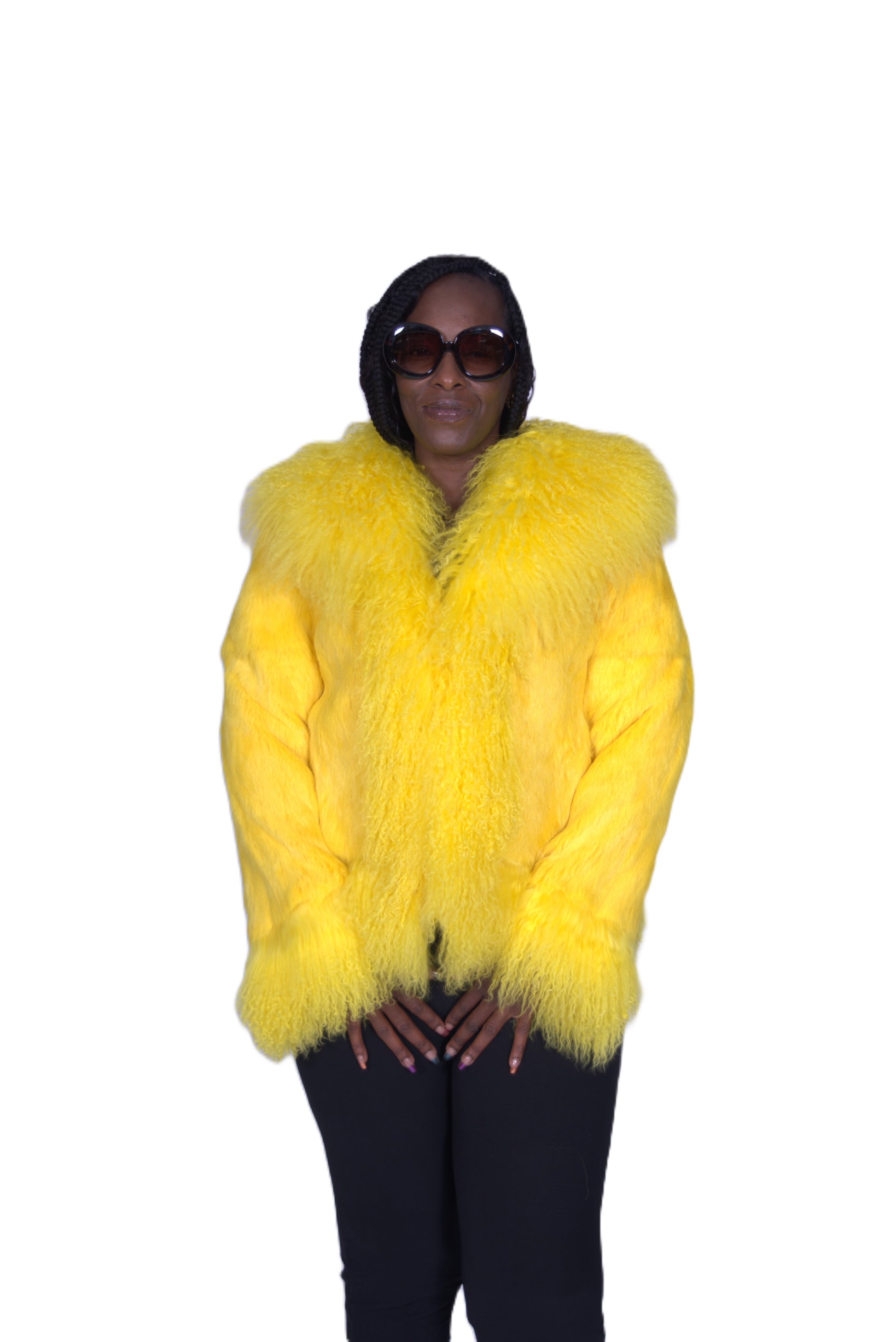 Verona Women's W05S01 Yellow Genuine Rabbit/Mongolian Fur Coat