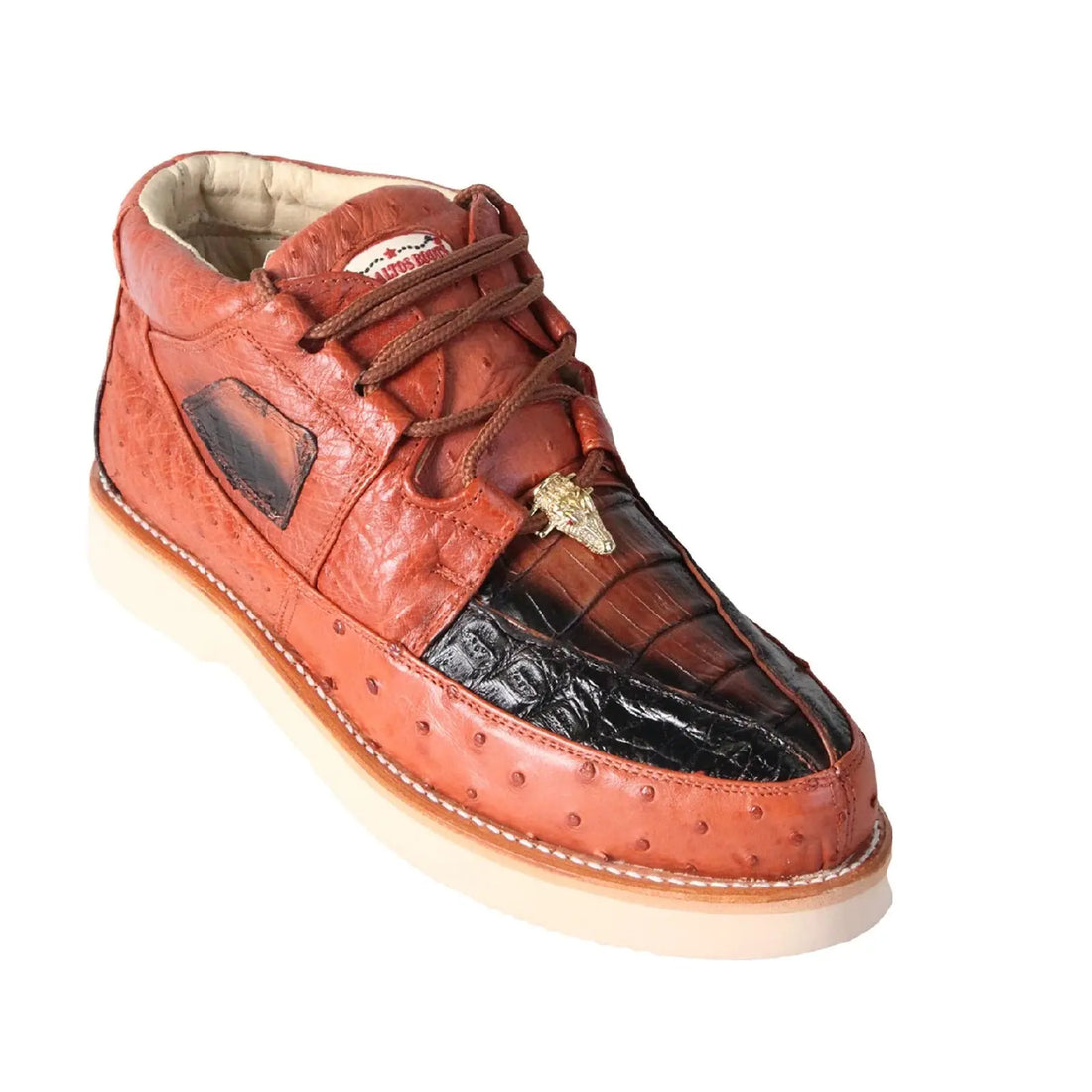Los Altos ZA050258 Men's Cognac/Black Genuine Caiman/Ostrich Casual Shoes