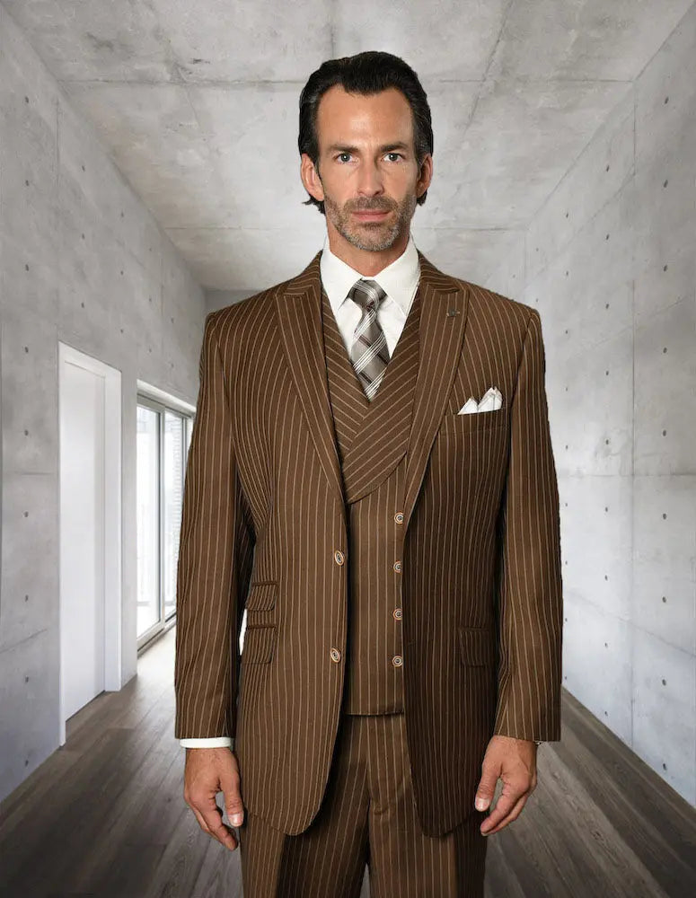 Statement Zarelli Bronze Super 150's Italian Wool Vested Suit