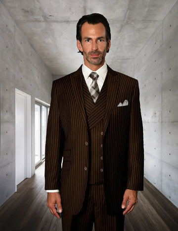 Statement Zarelli Brown Super 150's Italian Wool Vested Suit