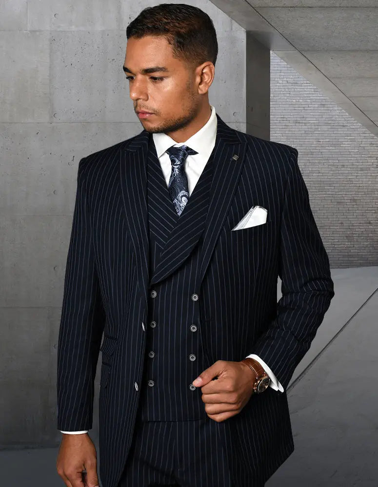 Statement Zarelli Navy Super 150's Italian Wool Vested Suit