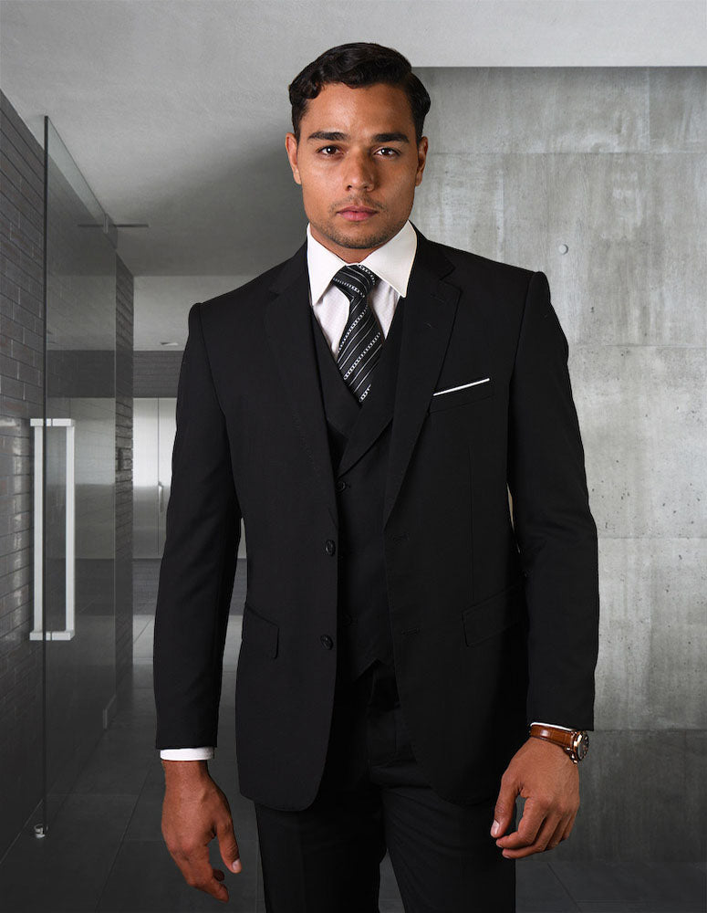 Statement Zargala Black Super 150's Italian Wool Vested Suit