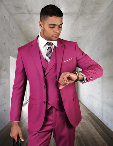 Statement Zargala Fucshia Super 180's Italian Wool Vested Suit
