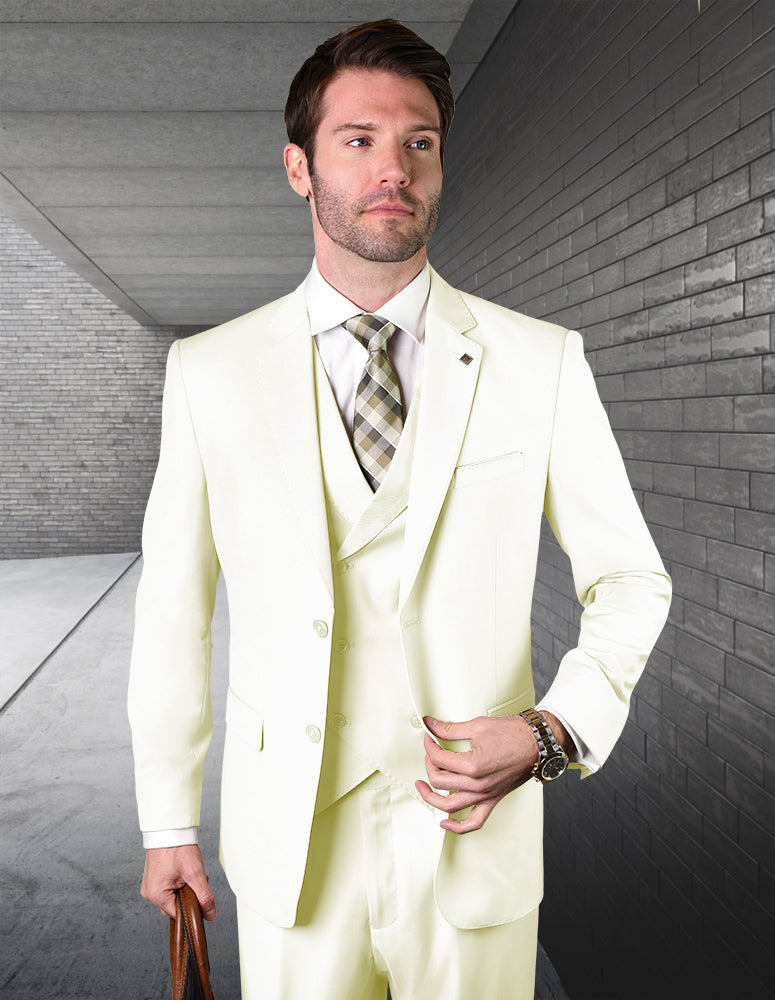 Statement Zargala Offwhite Super 150's Italian Wool Vested Suit