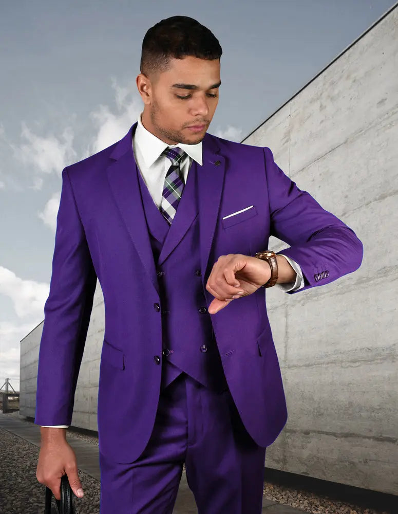 Statement Zargala Purple Super 180's Italian Wool Vested Suit