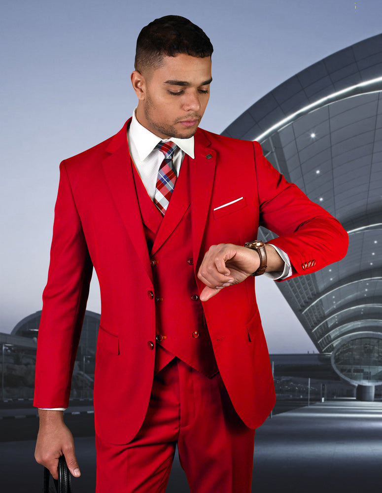 Statement Zargala Red Super 150's Italian Wool Vested Suit