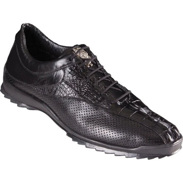 Los Altos ZC090105 Men's Black Genuine Zig Zag Caiman Crocodile Tail  Sneakers