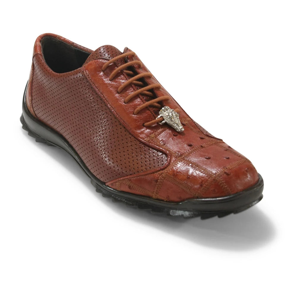 Los Altos ZC091503 Men's Cognac Genuine Zig Zag Ostrich Sneakers