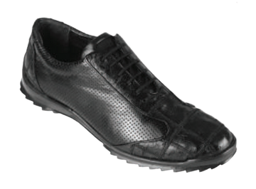 Los Altos ZC091505 Men's Black Genuine Zig Zag Ostrich Sneakers