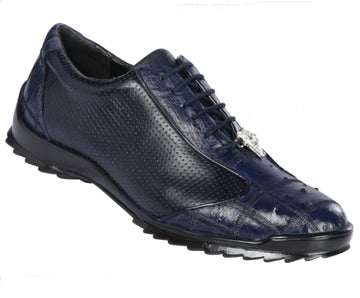 Los Altos ZC091510 Men's Navy Blue Genuine Zig Zag Ostrich Sneakers