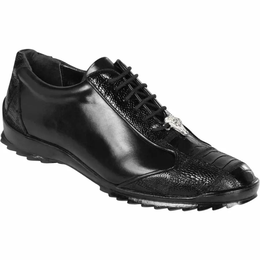 Los Altos ZC091905 Men's Black Genuine Zig Zag Ostrich Leg Casual Shoes