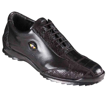 Los Altos ZC092905 Men's Black Genuine Zig Zag Caiman Crocodile Belly Sneakers