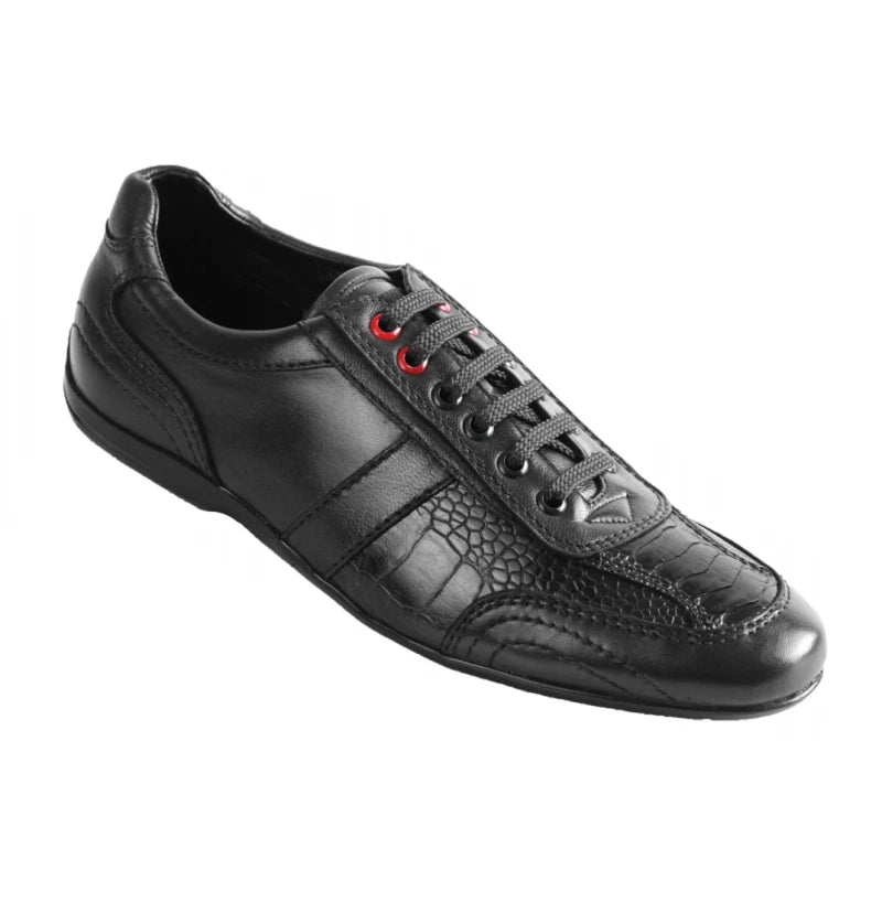 Los Altos ZC100505 Men's Black Genuine Ostrich Leg Sneakers