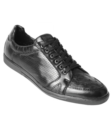 Los Altos ZC110305 Men's Black Genuine Ostrich Sneakers