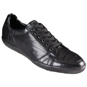 Los Altos ZC118205 Men's Black Genuine Caiman Crocodile Belly Sneakers