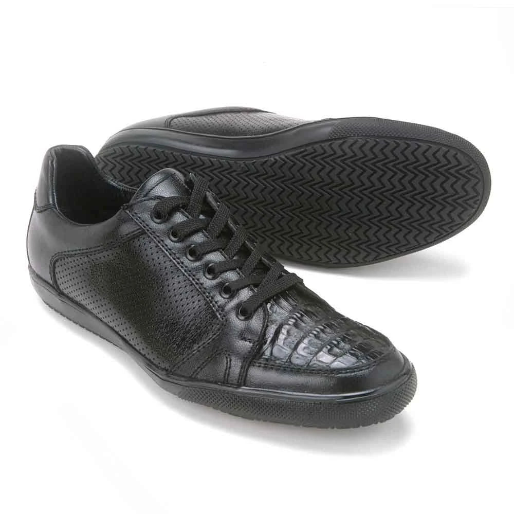 Los Altos ZC118205 Men's Black Genuine Caiman Crocodile Belly Sneakers