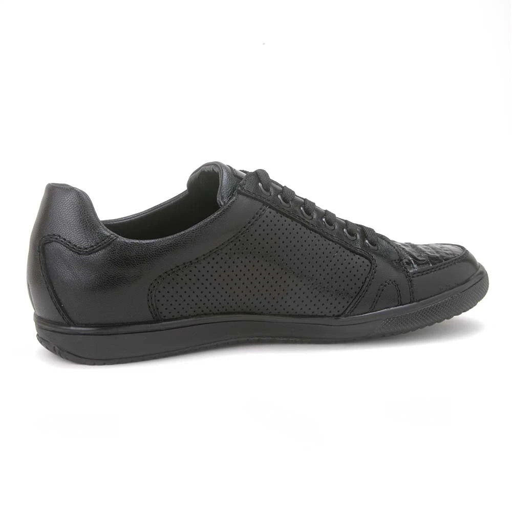 Los Altos ZC118205 Men's Black Genuine Caiman Crocodile Belly Sneakers