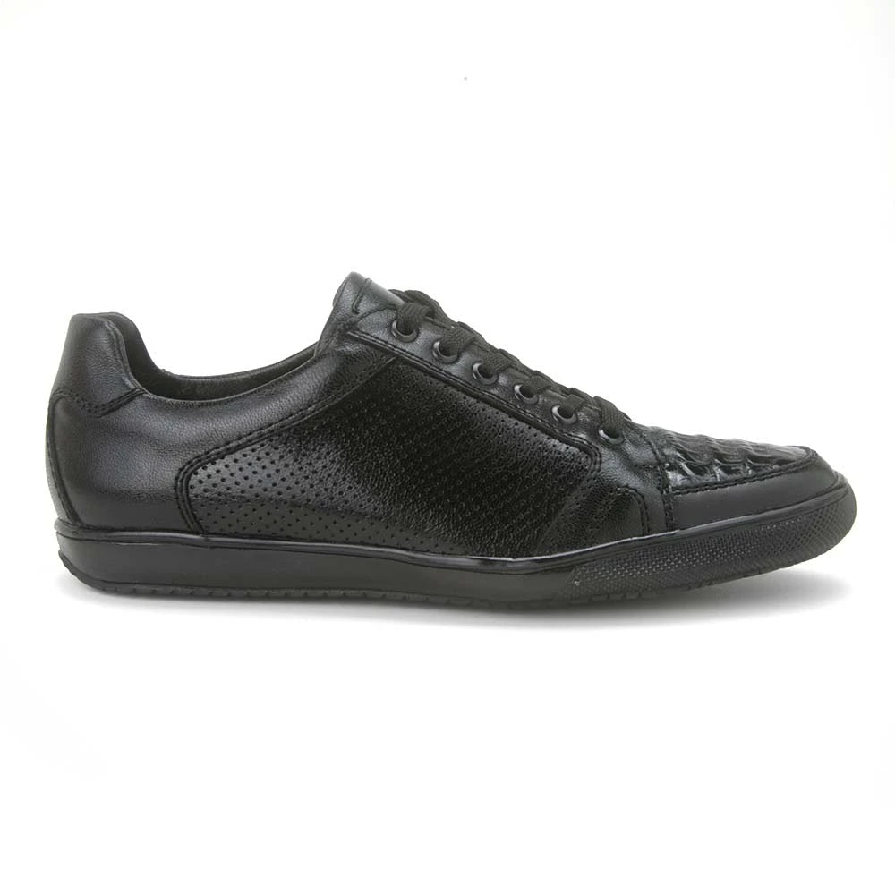 Los Altos ZC118205 Men's Black Genuine Caiman Crocodile Belly Sneakers