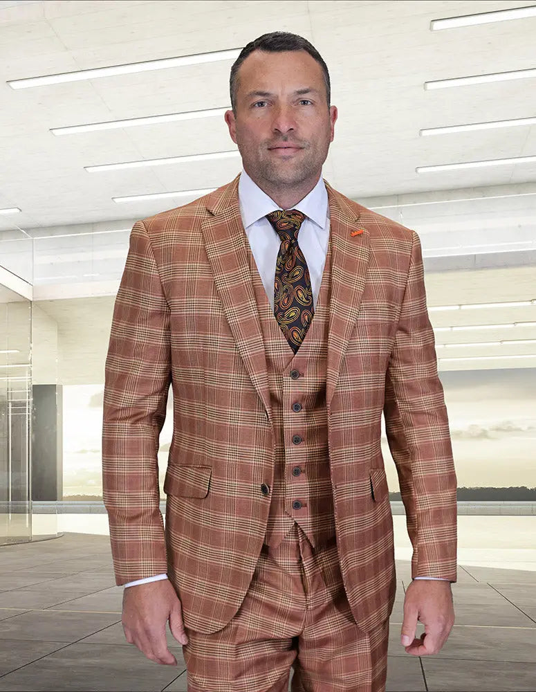 Statement Zilo-1 Rust Super 200's Italian Wool Vested Suit