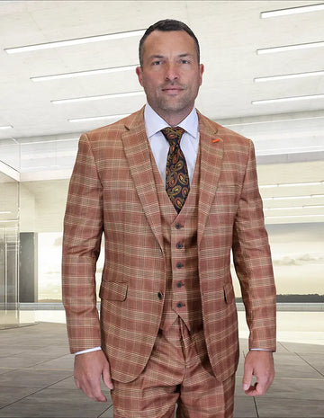 Statement Zilo-1 Rust Super 200's Italian Wool Vested Suit