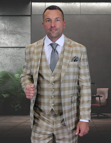 Statement Zilo-1 Tan Super 200's Italian Wool Vested Suit