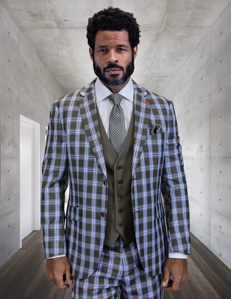 Statement Ziloni-1 Blue Super 200's Italian Wool Vested Suit