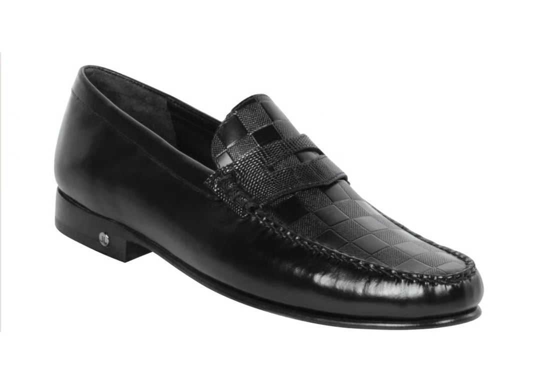 Los Altos ZLA038605 Men's Black Genuine Teju Lizard/Checkered Leather Loafers