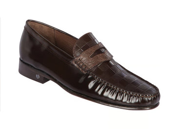 Los Altos ZLA038607 Men's Brown Genuine Teju Lizard/Checkered Leather Loafers