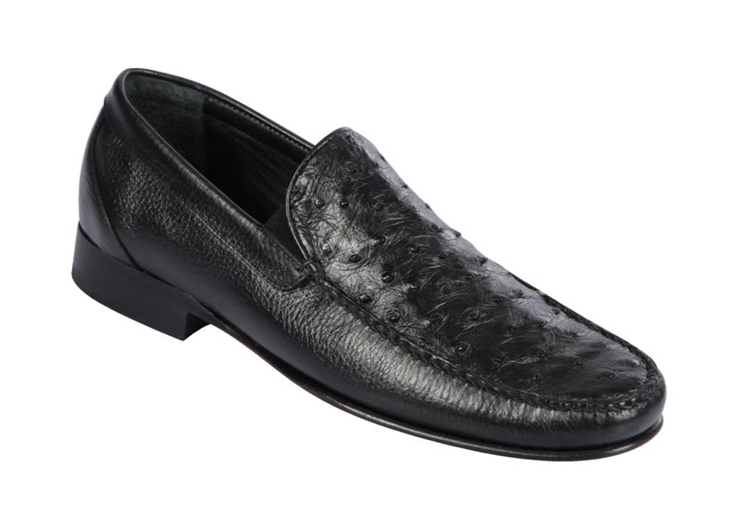 Los Altos ZLA040305 Men's Black Genuine Ostrich/Leather Loafers