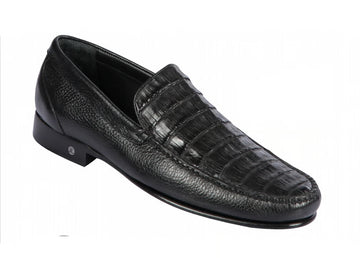 Los Altos ZLA048205 Men's Black Genuine Caiman Crocodile Belly/Leather Loafers
