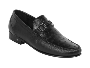 Los Altos ZLA050305 Men's Black Genuine Ostrich/Leather Loafers