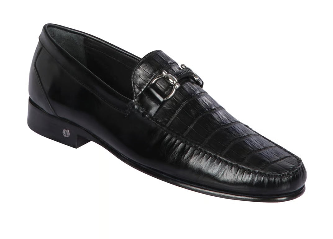 Los Altos ZLA058205 Men's Black Genuine Caiman Crocodile Belly/Leather Loafers