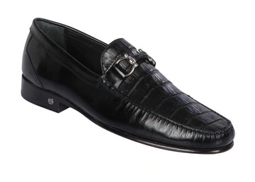 Los Altos ZLA058205 Men's Black Genuine Caiman Crocodile Belly/Leather Loafers