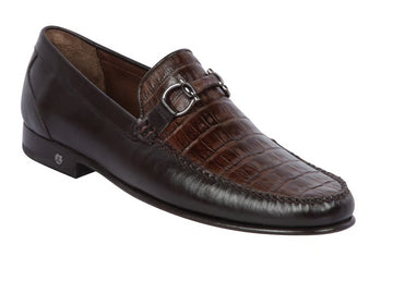 Los Altos ZLA058207 Men's Brown Genuine Caiman Crocodile Belly/Leather Loafers